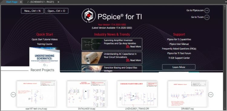 Pspice-for-TIのトップ画面の図